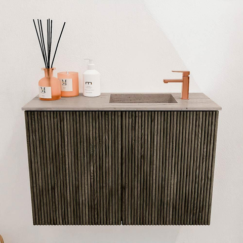 Mondiaz JOYA-DLUX 60cm toiletmeubel - kleur Shadow - Wastafel FAYE positie Rechts 1 kraangat kleur Saba. SW1425104