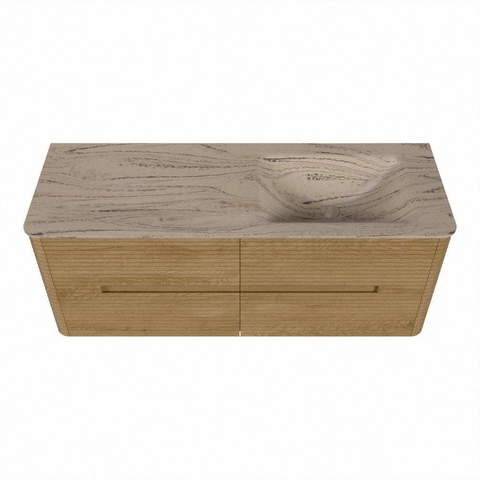 Mondiaz CIRO-DLUX Ensemble de meubles de salle de bains - 130x45x50cm - Vasque en solid surface Arena - 1 bassin à droite - 1 trou de robinet - 4 tiroirs - Chêne SW1531350