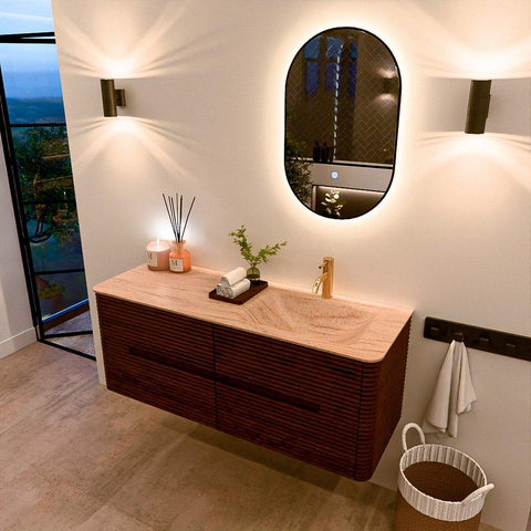 Mondiaz CIRO-DLUX Badkamermeubelset - 130x45x50cm - Solid surface wastafel Saba - 1 wasbak Rechts - 1 kraangat - 4 lades - Ruby SW1531936