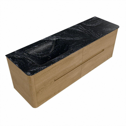 Mondiaz CIRO-DLUX Ensemble de meubles de salle de bains - 150x45x50cm - lavabo solid surface Lava - 1 vasque à gauche - 1 trou de robinet - 4 tiroirs - Chêne SW1531084