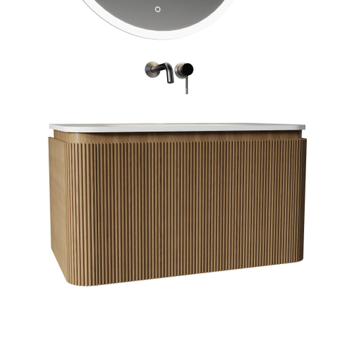 Royal Plaza Terra Edge Ensemble meuble de salle de bains - 80x44.7x46cm - vasque en solid surface blanc mat - 1 vasque - sans trou de robinet - 2 tiroirs - sandwood (chêne clair) SW1471910