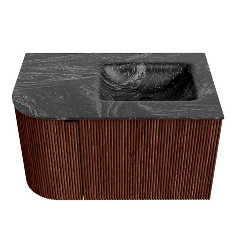 Mondiaz KURVE-DLUX Badkamermeubelset - 75x46x40cm - 1 lade - 1 deur - wastafel solid surface - rechts - zonder kraangat - Ruby SW1415993