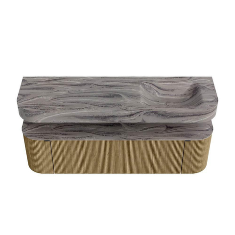 MONDIAZ THOR-DLUX 160cm meuble de salle de bains arrondi gauche + droite couleur Dusk avec 1 tiroir et 2 portes. Vasque suspendue CLOUD Droite sans trou de robinet couleur Sombra. SW1465390