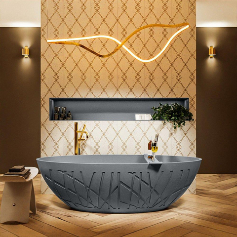 MONDIAZ ROCK Baignoire îlot - 170x70cm - couleur Plata / Talc SW1015106