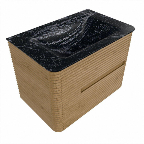 Mondiaz CIRO-DLUX Meuble de salle de bains - 70x45x50cm - lavabo solid surface Lava - 1 vasque au milieu - sans trous de robinet - 2 tiroirs - Chêne SW1531060