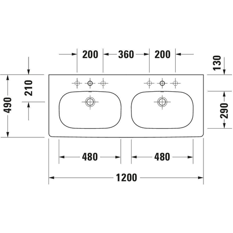 Duravit D-code Dubbele wastafel - 120x49cm - met 2 kraangaten - met overloop - wit GA89091