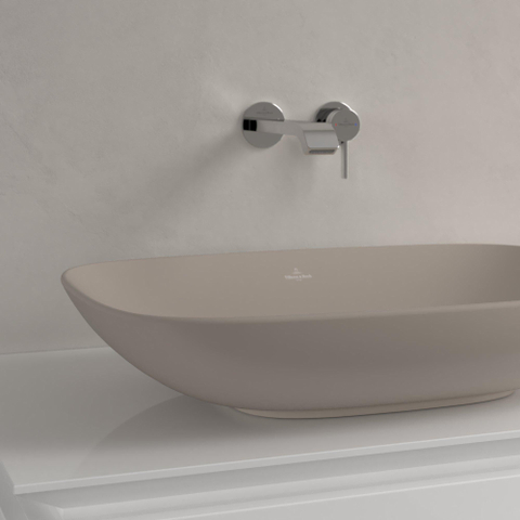 Villeroy & Boch Loop & Friends opzetwastafel - 62x42cm - zonder kraangat - met overloop CeramicPlus - mat almond (beige) SW644139