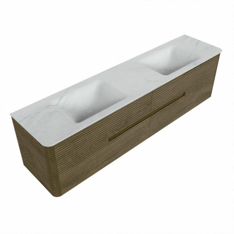 Mondiaz CIRO-DLUX Badkamermeubelset - 190x45x50cm - Solid surface wastafel Opalo - 2 wasbak Dubbel - 2 kraangaten - 4 lades - Dusk SW1533813