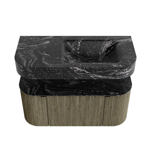 MONDIAZ THOR-DLUX 100cm meuble de salle de bains arrondi gauche + droite couleur Shadow avec 1 tiroir et 2 portes. Vasque suspendue CLOUD Droite sans trou de robinet couleur Lava. SW1467516