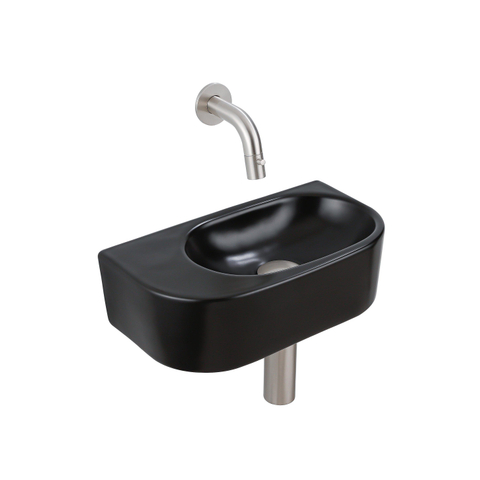 QeramiQ Fuente fonteinset – halfrond – 40x21.5x12 cm – zonder kraangat – kraan geborsteld RVS SW1233100