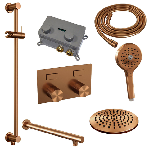 BRAUER Copper Carving inbouw regendoucheset – Ø20 cm hoofddouche – 39.4 cm rechte wandarm – ronde handdouche – set 67 SW925579