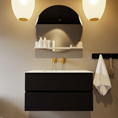 MONDIAZ VICA-DLUX Ensemble meuble de salle de bains - 90cm - meuble bas Urban - 2 tiroirs - lavabo encastré Cloud central - sans trous de robinet - version haute 60cm - Opalo SW1088518