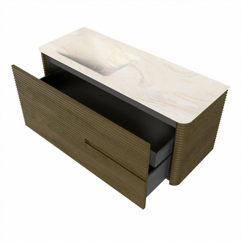 Mondiaz CIRO-DLUX Badkamermeubelset - 120x45x50cm - Solid surface wastafel Ostra - 1 wasbak Links - 1 kraangat - 2 lades - Dusk SW1532930