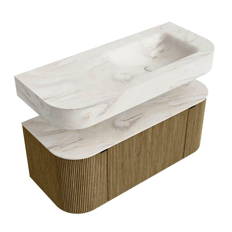 MONDIAZ THOR-DLUX Meuble de salle de bains 110cm arrondi gauche + droite couleur Dusk avec 1 tiroir et 2 portes. Vasque suspendue CLOUD Droite sans trou de robinet couleur Ostra. SW1462799