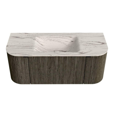 MONDIAZ KURVE-DLUX Meuble de salle de bains 110cm arrondi Gauche + Droite couleur Shadow avec 1 tiroir et 2 portes. Lavabo CLOUD Central 1 trou de robinet Nata. SW1432257