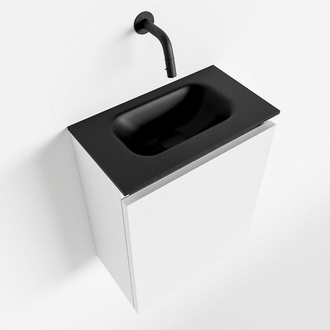 MONDIAZ TURE Toiletmeubel 40x23x50cm met 0 kraangaten 1 deuren talc mat Wastafel Eden midden Solid Surface Zwart SW475206