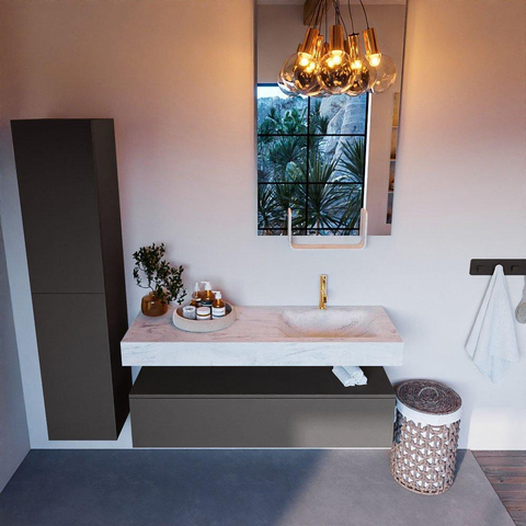 MONDIAZ ALAN - DLUX Badkamermeubelset - 130cm - onderkast - Dark grey - 1 lade - vrijhangende wastafel - wasbak rechts - 1 kraangat - Opalo SW806654