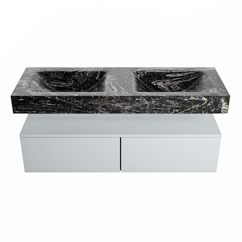 Mondiaz ALAN-DLUX Ensemble de meuble - 130cm - meuble Clay mat - 2 tiroirs - Lavabo Cloud Lava suspendu - vasque Gauche et droite - 2 trous de robinet SW808840