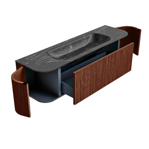 Mondiaz KURVE-DLUX Ensemble meuble de salle de bains - 160x46x40cm - 1 tiroir - 2 portes - lavabo solid surface - central - sans trou de robinet - Ruby SW1416048