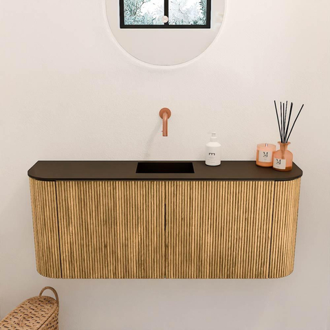 Mondiaz JOYA 103.2cm meuble de salle de bains - arrondi gauche et droite couleur Oak - Vasque FAYE position Milieu Sans trou de robinet couleur Urban SW1421268