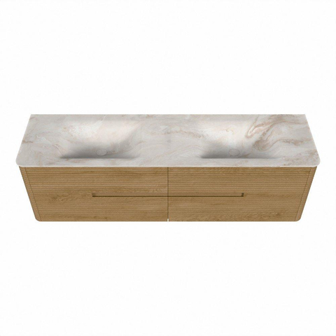 Mondiaz CIRO-DLUX Badkamermeubelset - 170x45x50cm - Solid surface wastafel Frappe - 2 wasbak Dubbel - 2 kraangaten - 4 lades - Oak SW1530895