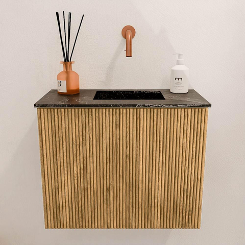 Mondiaz JOYA-DLUX 50cm toiletmeubel - kleur Oak - Wastafel FAYE positie Rechts Zonder kraangat kleur Lava. SW1422017