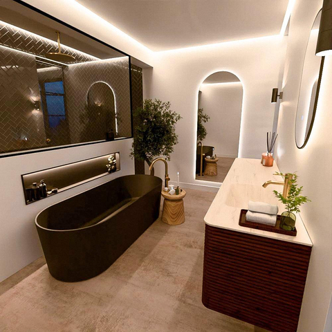 Mondiaz CIRO-DLUX Badkamermeubelset - 190x45x50cm - Solid surface wastafel Meli - 1 wasbak Rechts - 1 kraangat - 4 lades - Ruby SW1531803