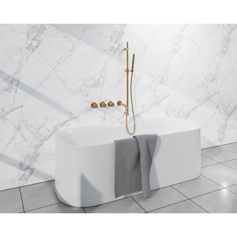 Fortifura Nebbio Ensemble combiné bain - mitigeur thermostatique - barre coulissante avec coude mural intégré - flexible de douche lisse - douchette à main sur barre - bec - laiton brossé SW1238026