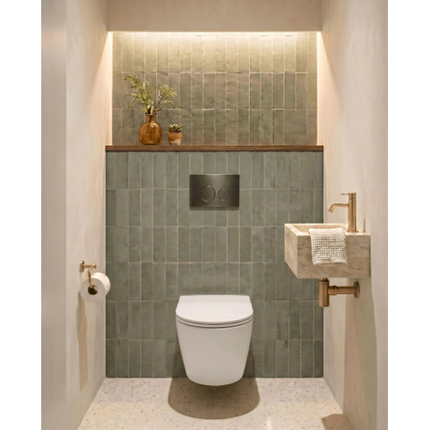QeramiQ Dely Swirl Toiletset - 36.3x51.7cm - diepspoel - rimless - Geberit UP320 inbouwreservoir - met Burda frame - slim zitting - gunmetal bedieningsplaat - ronde knoppen - wit mat SW1126116