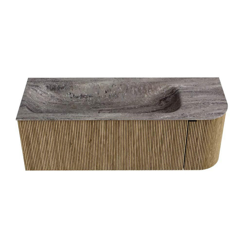 MONDIAZ KURVE-DLUX 125cm badmeubel ronding Rechts kleur Dusk met 1 lade en 1 deur. Wastafel BIG MEDIUM Links 1 kraangat Oza. SW1434044
