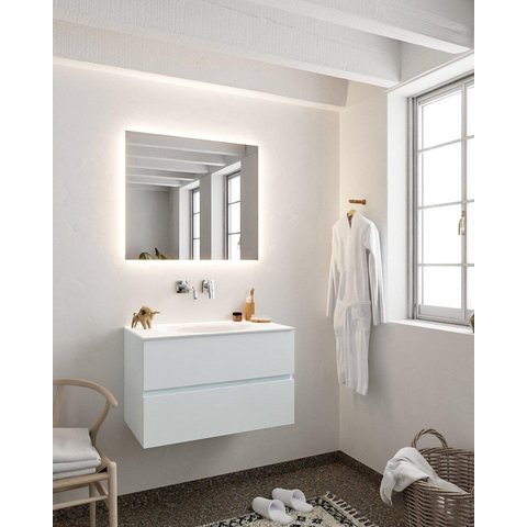 MONDIAZ VICA Ensemble de meuble salle de bain - 80cm - 2 tiroirs - lavabo Moon central - 0 trous de robinet - solid surface argile SW410526