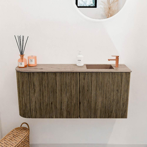 Mondiaz JOYA-DLUX 91.6cm toiletmeubel - ronding links kleur Dusk - Wastafel FAYE positie Rechts 1 kraangat kleur Arena. SW1425775