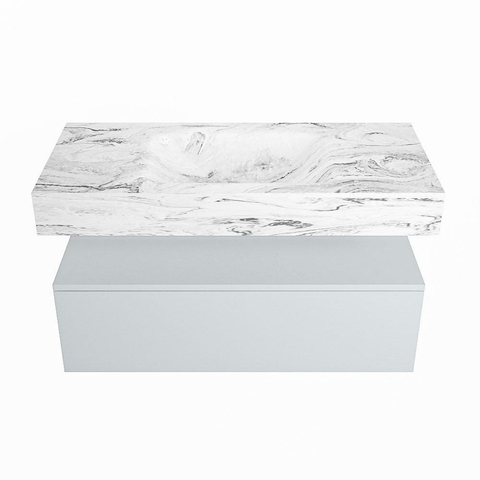 Mondiaz ALAN-DLUX Ensemble de meuble - 100cm - meuble Clay mat - 1 tiroir - Lavabo Cloud Glace suspendu - vasque Centre - 0 trous de robinet SW806146