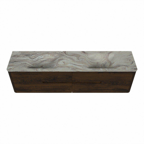 Mondiaz CIRO-DLUX Badkamermeubelset - 190x45x50cm - Solid surface wastafel Glace - 2 wasbak Dubbel - zonder kraangaten - 4 lades - Walnut SW1530137