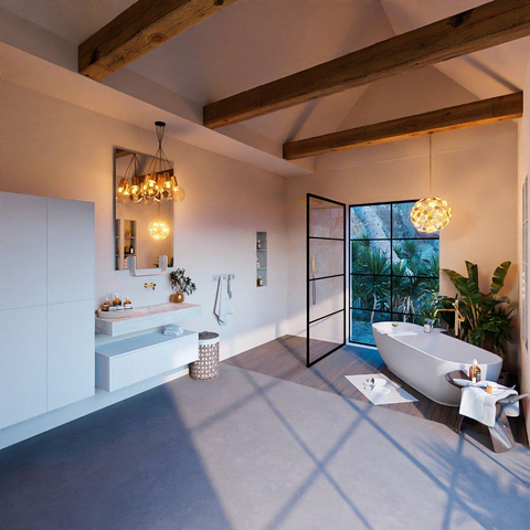 Mondiaz ALAN-DLUX Ensemble de meuble - 100cm - meuble Talc mat - 1 tiroir - Lavabo Cloud Opalo suspendu - vasque Droite - 0 trous de robinet SW806239