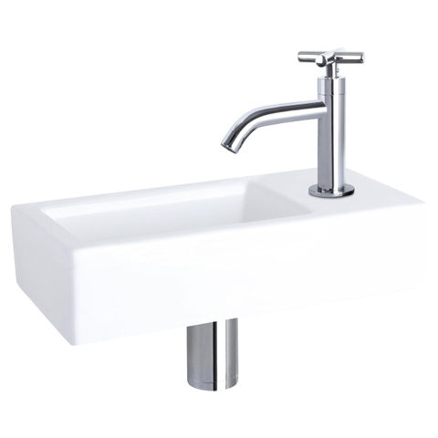 Differnz Ravo pack lave-mains – 38,5 x 18,5 x 9,5 cm – céramique blanc brillant – robinet courbé chromé à croisillon SW705333