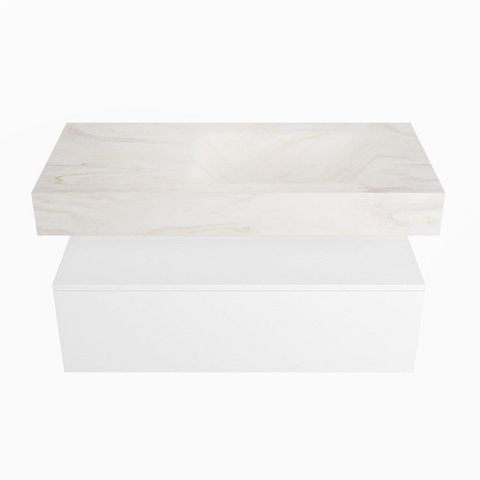 Mondiaz ALAN-DLUX Ensemble de meuble - 100cm - meuble Talc mat - 1 tiroir - Lavabo Cloud Ostra suspendu - vasque Droite - 1 trou de robinet SW806776