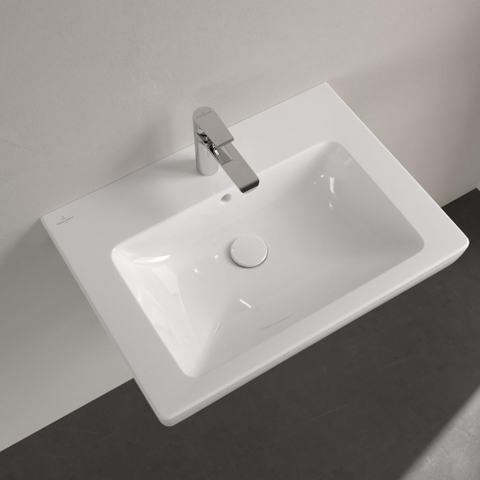 Villeroy & Boch Subway 2.0 wastafel - geslepen - 65x47cm - met kraangat - met overloop CeramicPlus - White Alpine (glans wit) 1025019
