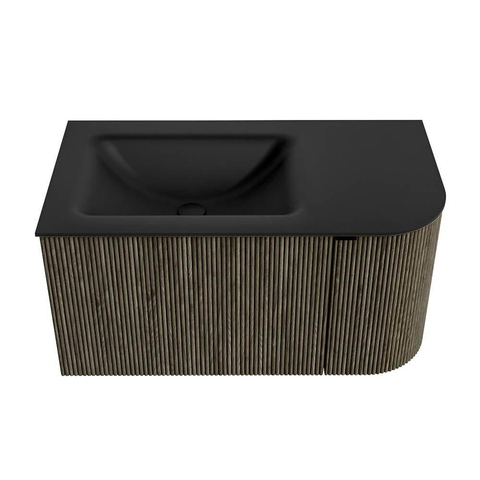 Mondiaz KURVE Ensemble de meubles de salle de bains - 85x46x40cm - 1 tiroir - 1 porte - lavabo solid surface - gauche - sans trou de robinet - Shadow SW1414170