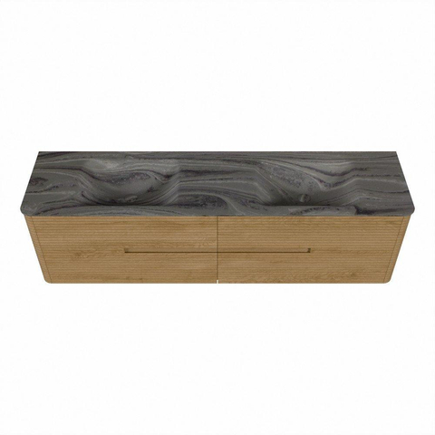 Mondiaz CIRO-DLUX Ensemble de meubles de salle de bains - 180x45x50cm - plan-vasque en solid surface Sombra - 2 vasques Double - sans trous de robinet - 4 tiroirs - Chêne SW1531276