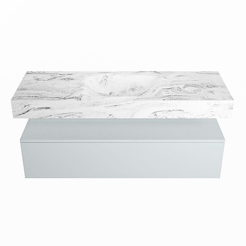 Mondiaz ALAN-DLUX Ensemble de meuble - 130cm - meuble Clay mat - 1 tiroir - Lavabo Cloud Glace suspendu - vasque Centre - 0 trous de robinet SW806234