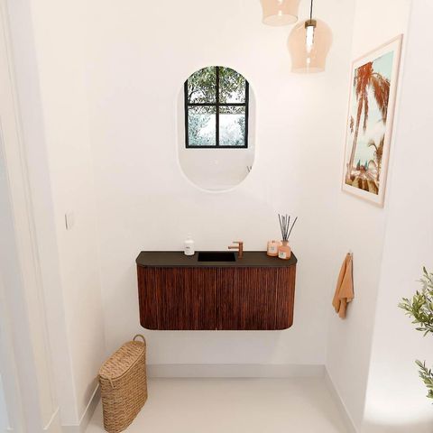 Mondiaz JOYA 93.2cm toiletmeubel - ronding links en rechts kleur Ruby - Wastafel FAYE positie Midden 1 kraangat kleur Urban. SW1421866