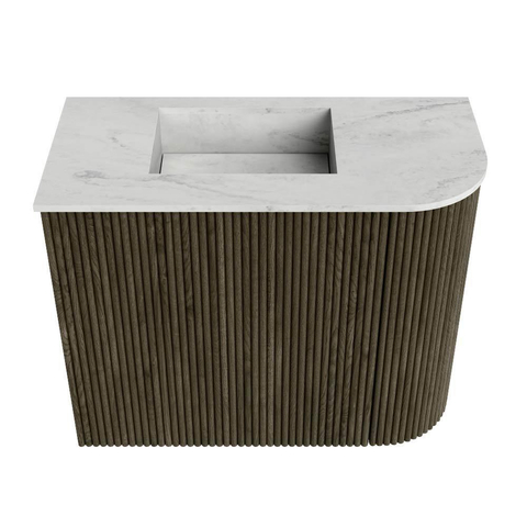 Mondiaz JOYA-DLUX Meuble de salle de bains - 51,6cm - arrondi droit couleur Shadow - Vasque FAYE position Gauche Sans trou de robinet couleur Opalo SW1422988