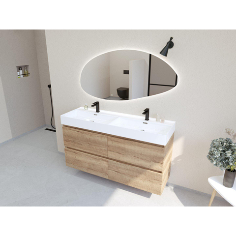 H&R Badmeubelen Infinity XXL 3D Badkamermeubelset - 140 cm - 2 keramische wasbakken kube wit - 2 kraangaten - 4 lades - french oak SW863529