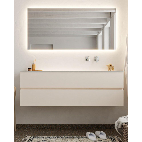 ENSEMBLE DE MEUBLE MONDIAZ VICA - 150 cm - 2 tiroirs - lavabo Cloud à droite - 0 trous de robinet - solid surface lin SW410941