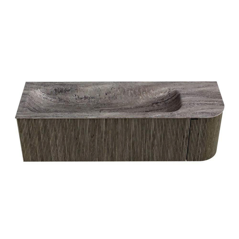 MONDIAZ KURVE-DLUX 145cm badmeubel ronding Rechts kleur Shadow met 1 lade en 1 deur. Wastafel BIG LARGE Links 1 kraangat Oza. SW1432907