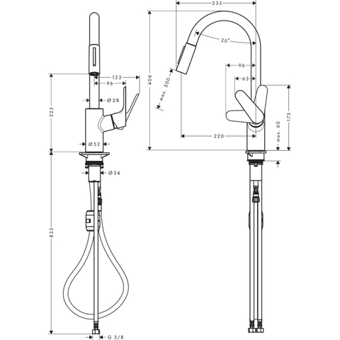 Hansgrohe Focus m41 Eengreeps keukenmengkraan - 240 met uittrekbare vuistdouche - 2 straalsoorten - hoogglans chroom GA69755