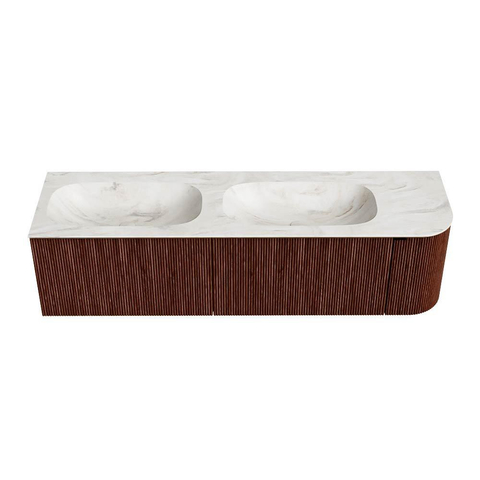 Mondiaz KURVE-DLUX Ensemble de meubles de salle de bains - 165x46x40cm - 2 tiroirs - 1 porte - lavabo solid surface - double / gauche - 2 trous de robinet - Ruby SW1415938