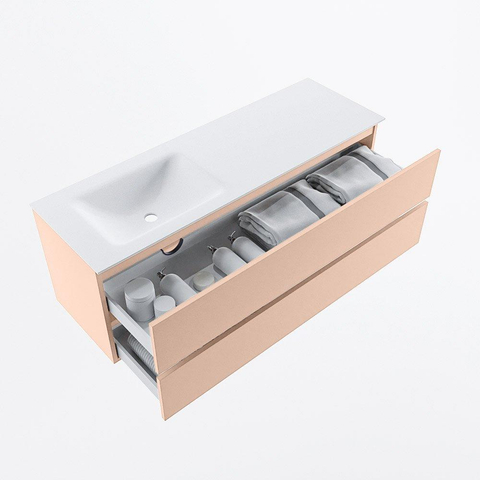 MONDIAZ VICA Ensemble meuble de salle de bains - 140cm - meuble bas rosee - 2 tiroirs - lavabo cloud gauche - sans trous de robinet - version haute 60cm - talc SW1083499