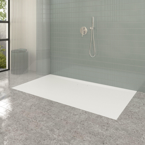 Villeroy & Boch Ecora douchebak - 180x100x3.5cm - afvoer lange zijde - stone white (wit) SW1558994